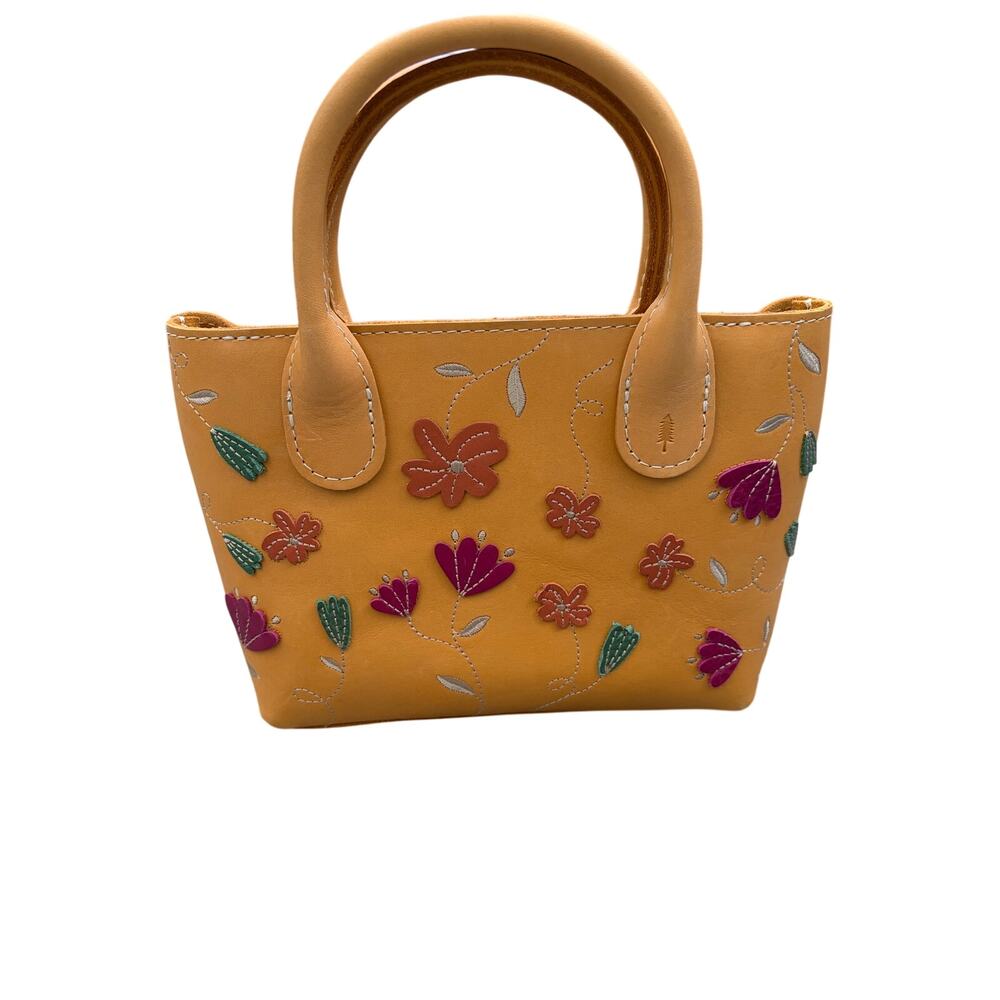 Portland Leather Folklore Small Raindrop Snap Bag Sunflower Yellow w/ Flowers - Picture 2 of 14
